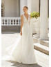 Ivory Lace Chiffon Chic Flowing Wedding Dress
